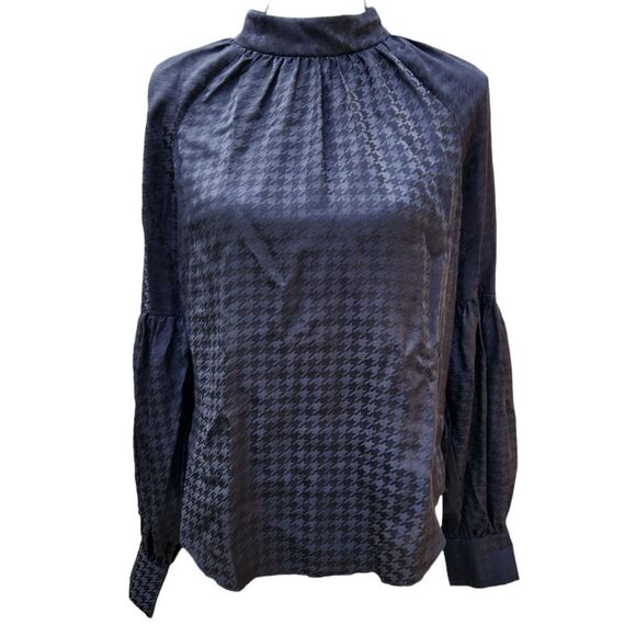 Veronica Beard NWT Cicely Silk-satin Blouse Long Sleeve Black Houndstooth Size 6 - Picture 3 of 11